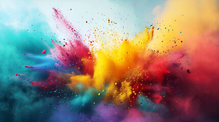 Colorful powder explosion on blue background, 