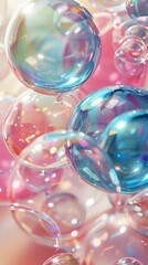 Colorful Soap Bubbles with Reflections - Close-Up Abstract Background for Stock Photography
