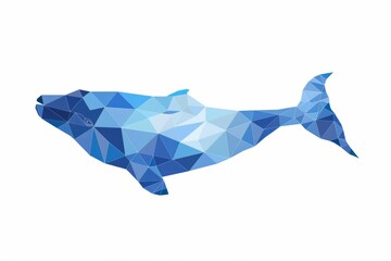Abstract Geometric Whale in Blue Tones Illustrating Modern Polygonal Art in Low Poly Style. Whale Day