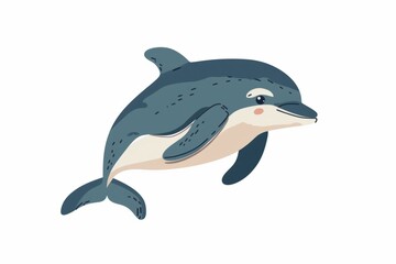 Naklejka premium Cute Cartoon Dolphin Swimming Adorable Childrens Illustration of a Happy Marine Animal. Dolphin Day