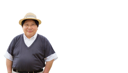 Overweight  Asian man.
Background-less.