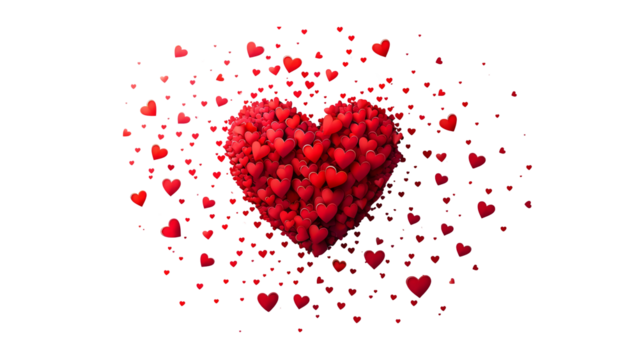 Heart made from smaller heart isolated on a transparent background, PNG, Ai