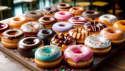 Celebrate National Donut or doughnut day, sweet retreat snack, happiness through dessert party, dairy bakery food for life event