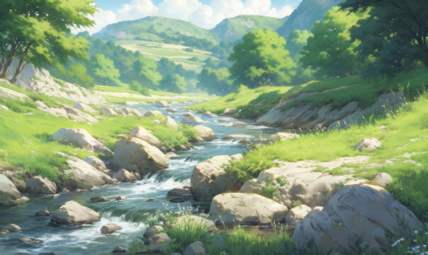 Anime background cel of a Beautiful landscape cinematic scenery