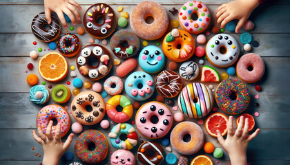 Celebrate National Donut or doughnut day, sweet retreat snack, happiness through dessert party, dairy bakery food for life event