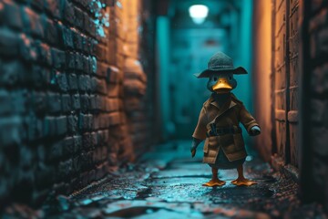 Duck in detective costume in fantasy concept.