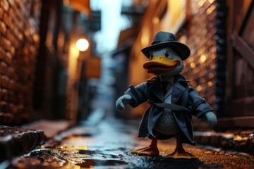 Obraz premium Duck in detective costume in fantasy concept.