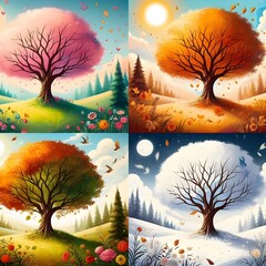 Colourful tree with four seasons