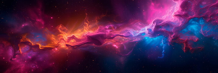 neon-infused of a cosmic nebula with intricate shapes and vibrant colors.