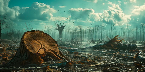 Fototapeta premium destruction of pristine forests to make way for industrial development, emphasizing the irreversible loss of biodiversity.