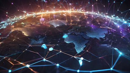  Digital image of Globe.  Futuristic global internet network background.
