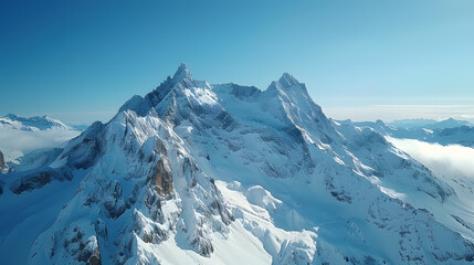 A photo featuring the snow-covered peaks of the Italian Alps captured from an aerial perspective with a drone. Highlighting the pristine white slopes and rugged mountain terrain, while surrounded by a