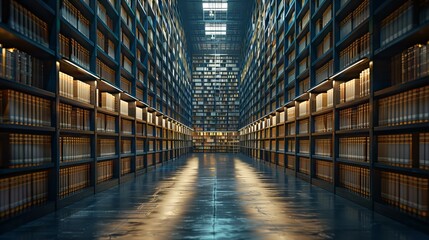 Modern Library Interior with Endless Bookshelves