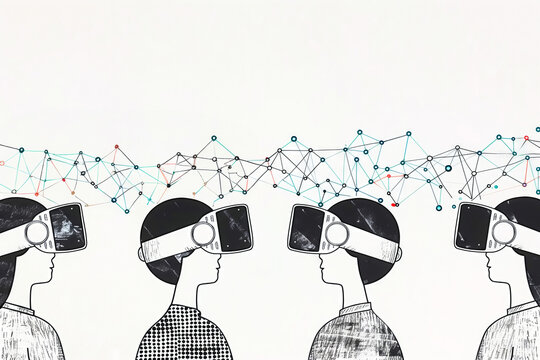 Virtual reality experience connecting people together. Generative AI image