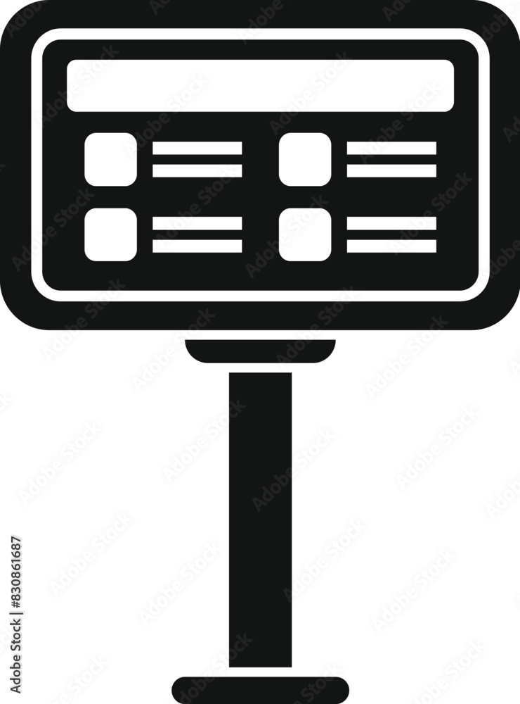 Poster black icon depicting a digital information display stand, commonly used in public spaces for adverti