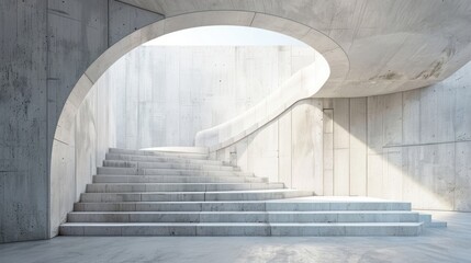Minimal Architecture Design with steps, arch, podium, White Industrial background.