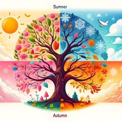 Colourful tree with four seasons