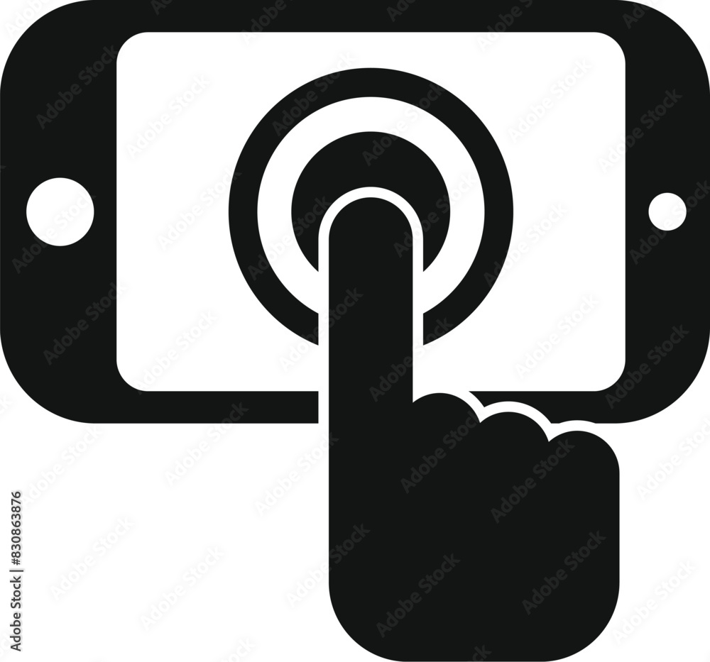 Poster vector illustration of a modern touchscreen smartphone icon in black and white. representing digital