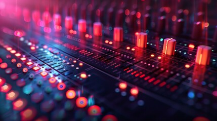 Audio Mixing Console with Glowing Lights