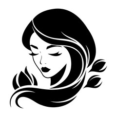 illustration of women long hair style icon, logo women face on white background
