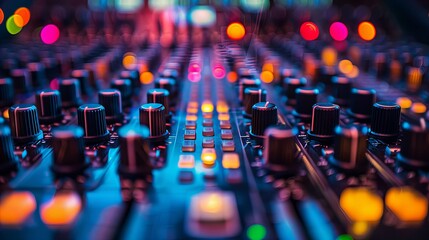 Obraz premium Mixing Console in Neon Lights