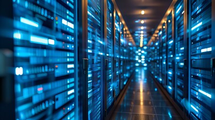 Fototapeta premium Data Center with Blue Lights