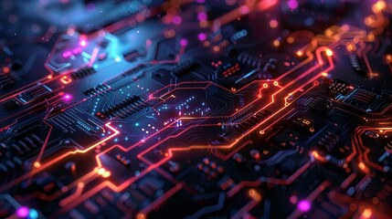 Futuristic Circuit Board with Glowing Pathways