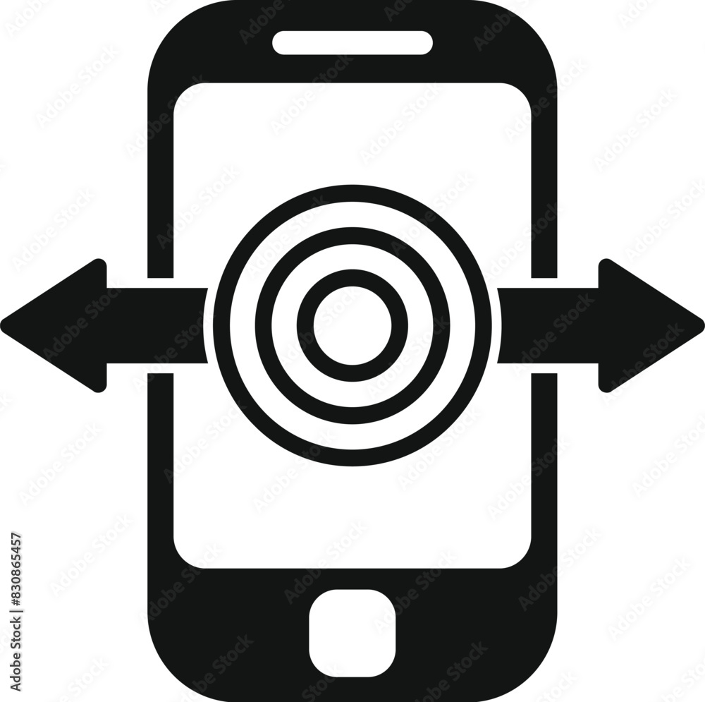 Poster black silhouette vector of a smartphone with a centered target icon and horizontal arrows indicating