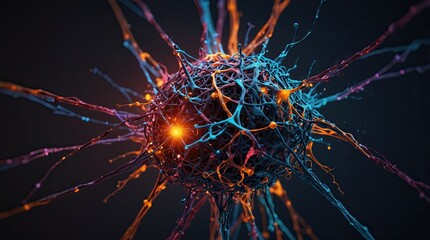 Modern technological background with vibrant neural network diagrams and holographic data overlays