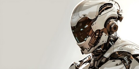 Cyborg in advanced metal armor leading the future of security. Concept Sci-Fi, Cyborg, Advanced Technology, Metal Armor, Future Security