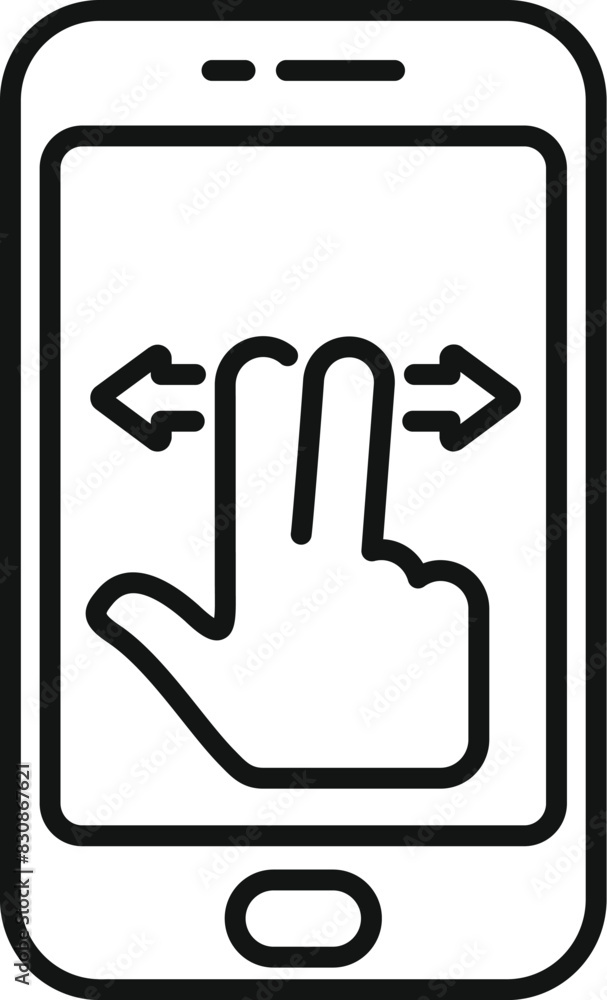 Poster illustration of a modern touchscreen smartphone gesture icon in black and white. representing user c