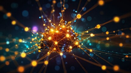 Obraz premium Complex digital web of interconnected nodes and circuits