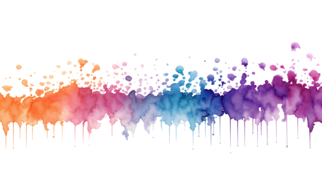 Rainbow Colored Paint Splattered on White Background