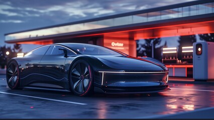 automobile electric eco car hydrogen fueling drive . H2 combustion engine for emission free ecofriendly transport.