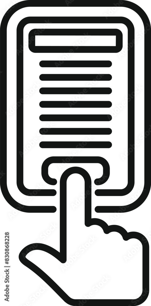 Poster linear vector icon illustrating a finger selecting a digital file, symbolizing user interaction with