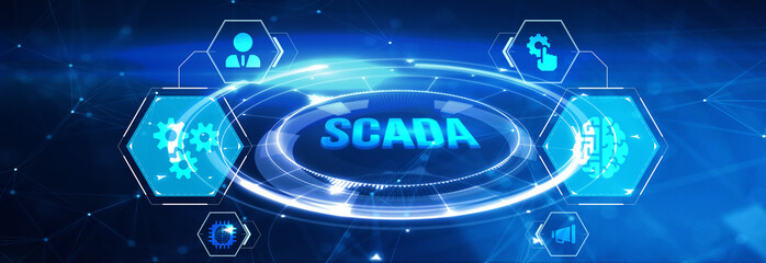 System Supervisory Control And Data Acquisition technology concept. SCADA. 3d illustration