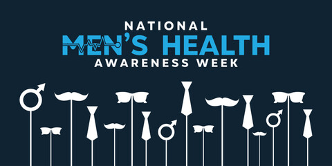 National Mens Health Awareness Week.  Great for cards, banners, posters, social media and more. Dark blue background. 
