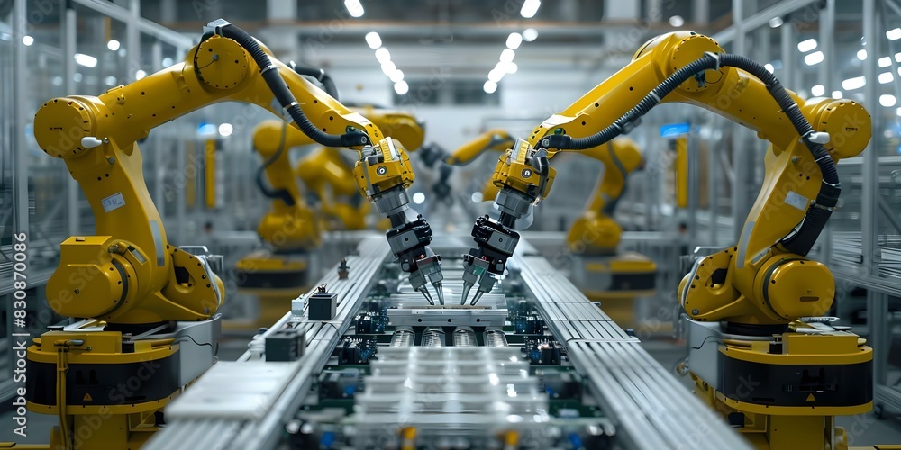 Aufkleber enhancing factory efficiency with robotic arms in digital manufacturing operations. concept factory 