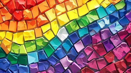 A vibrant 3D mosaic of rainbow hues embodying LGBTQ