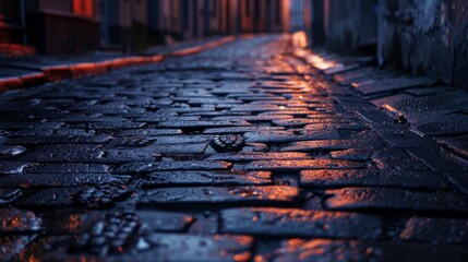 A dark alleyway with a stone path - Powered by Adobe