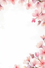 cherry blossom themed frame or border for photos and text.in soft pink and white tones. watercolor illustration, Perfect for nursery art, simple clipart, single object, white color background.