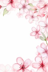 Fototapeta premium cherry blossom themed frame or border for photos and text.in soft pink and white tones. watercolor illustration, Perfect for nursery art, simple clipart, single object, white color background.