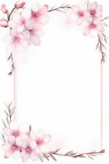 cherry blossom themed frame or border for photos and text.in soft pink and white tones. watercolor illustration, Perfect for nursery art, simple clipart, single object, white color background.