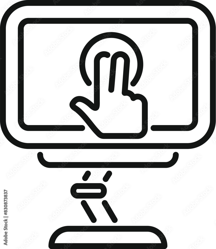 Poster simple line art icon of a hand performing a touch screen gesture on a monitor