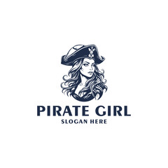 Pirate girl logo vector illustration