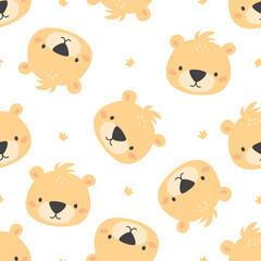 Seamless vector pattern. Cute face of a bear cub and crowns . Vector illustration