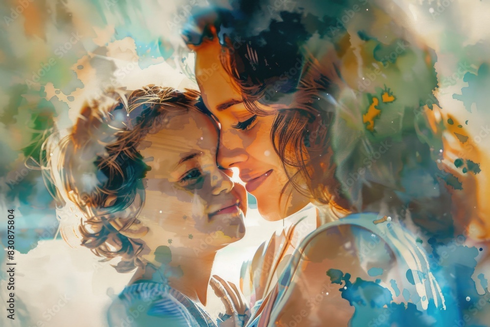 Poster two women standing next to each other. suitable for various concepts