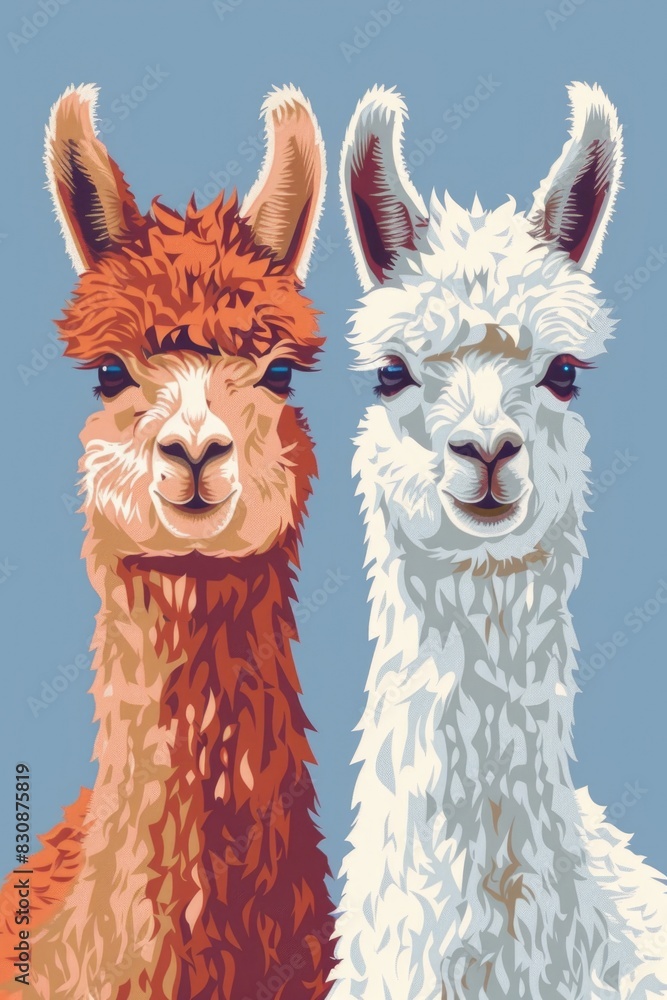 Poster a pair of llamas standing side by side. suitable for various projects