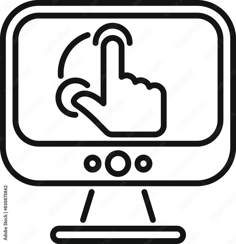 Poster outline vector icon of a touch screen monitor with a hand symbol indicating interactivity