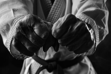 A black and white photo of a man wearing a traditional kimono. Ideal for cultural and fashion concepts